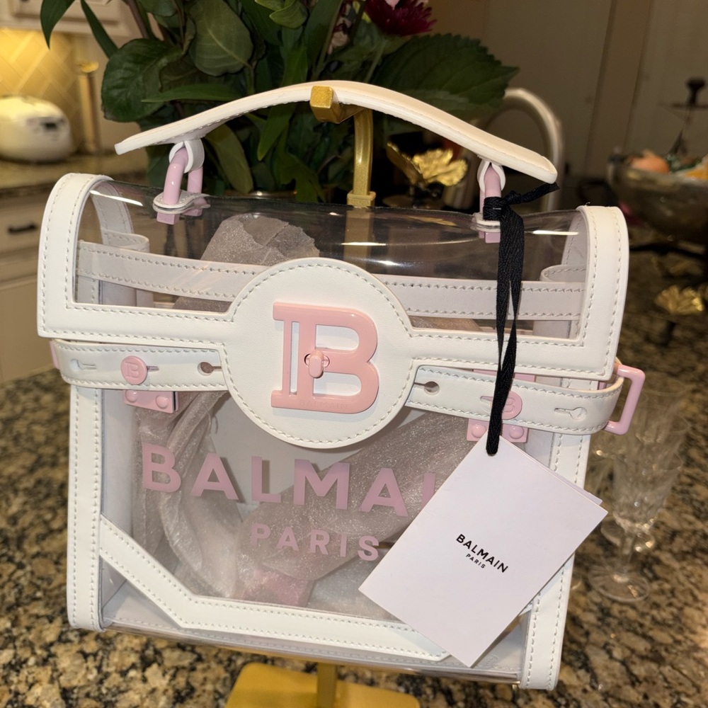 Balmain Transparent Mini Bag with White and Pink Accents